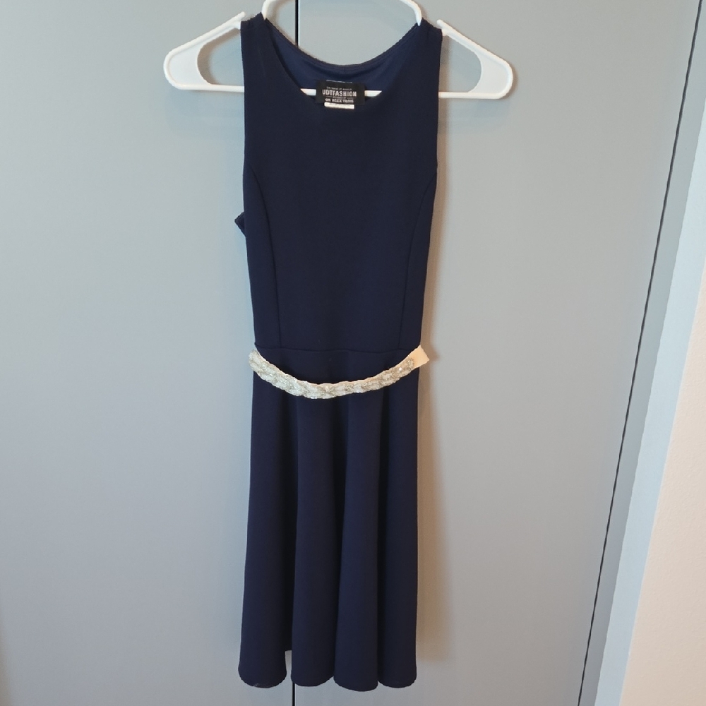 Un Deux Trois Navy Dress with Gold Accent